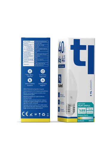 Redeem C37s E27 Mum Ampul, Titreşimsiz, Göz Konforu, 497 Lümen, Ilık Beyaz, 3000 Kelvin