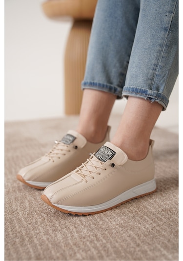 D0112 Günlük Ortopedik Kadın Sneaker Spor Ayakkabı Bej