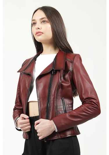 Dericlub Yb-2120 Gerçek Deri Kadın Mont Bordo