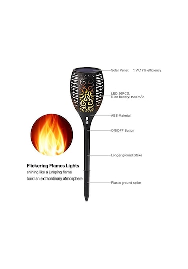 Cbtx Bahçe Aydınlatma 96 Led Güneş Alev Işığı Açık Bahçe Çim Işığı Bahçe Peyzaj Meşale Işığı