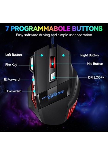 Usb Kablolu Fare 2400 Dpi Ayarlanabilir Led Arkadan Aydınlatmalı Bilgisayar Oyunu Fareler Dizüstü Pc Için 7 Düğmeler Optik Kablolu Oyun Faresi