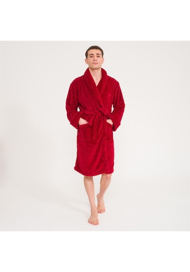 Erkek Welsoft Şal Yaka Polar Sabahlık-Bordo