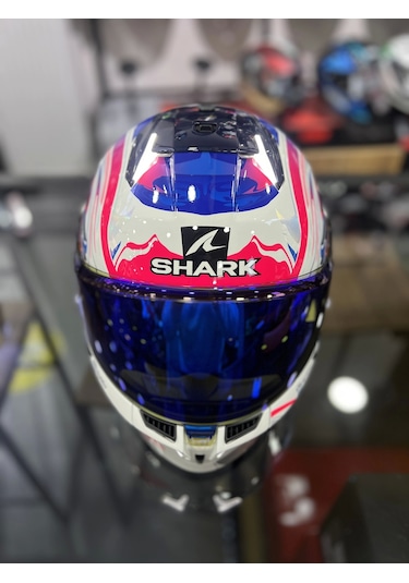 +1 Mavi Vizör + Shark Skwal İ3 Zarco Gp Ledli Kapalı Kask Beyaz - Mavi