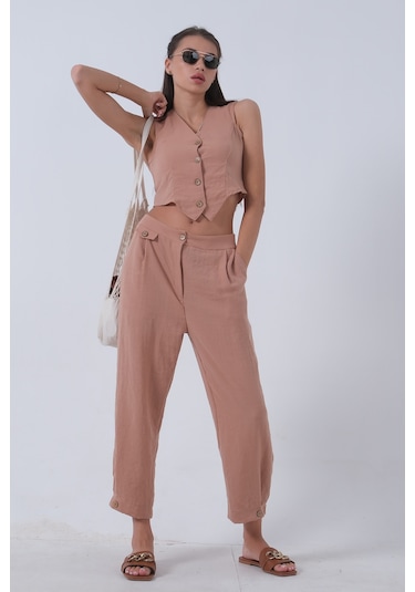 Feminist Camel Keten Yelekli Takım 0106321.09 001