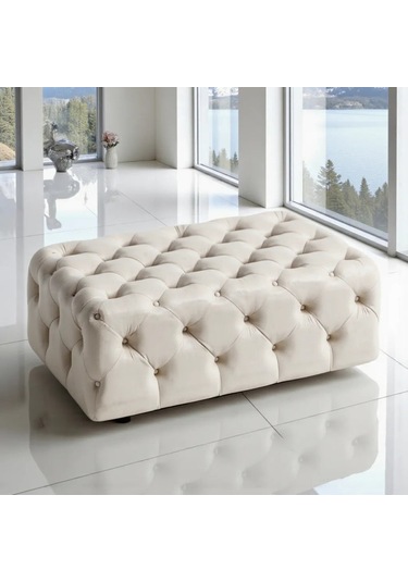 Smarto Relax Puf Guarda Ayaksız Kapitoneli Dekoratif 80x40x45 Cm Ekru Ekru