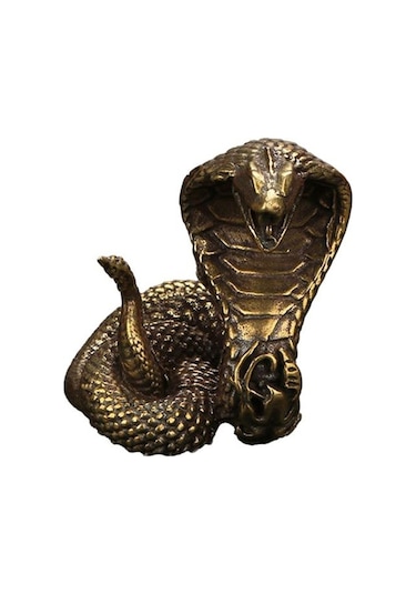 Kobra Heykeli Süs Zodyak Yılan Minyatür Figürler Bakır Masaüstü El Sanatları