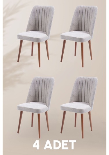 Polo Sandalye - Jerika Krem - Ahşap Ceviz Ayak 4 Adet - Salon Sandalyesi / Mutfak Sandalyesi Krem