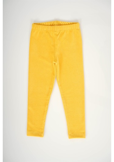 Kız Çocuk Bel Lastikli Fitilli Kadife Tayt Sarı