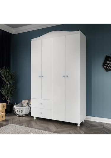 Angel Mavi Kulplu 5 Bölmeli 2 Çekmeceli Gardrop