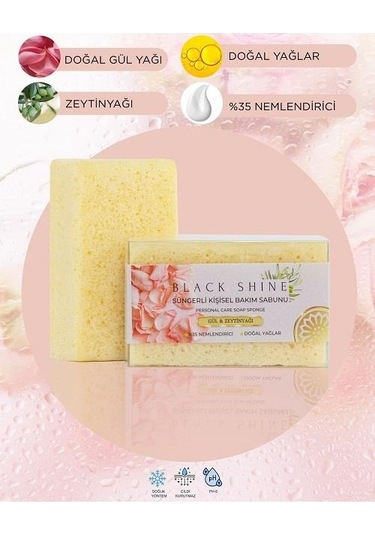 Black Shine Bs Doğal Gül Ve Zeytinyağı %35 Nemlendiricili Süngerli Sabun 100 G