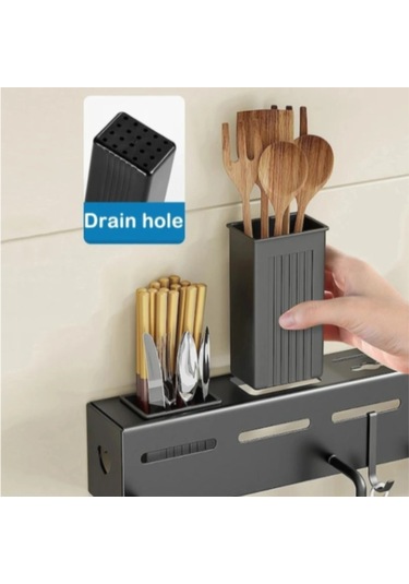 Fortunelane Çelik Duvarlı Bıçak Çubuk Saklama Rafı, 50cm, Perfore Edilmeden Monte Edilebilir, Siyah Mutfak Organizatörü Siyah