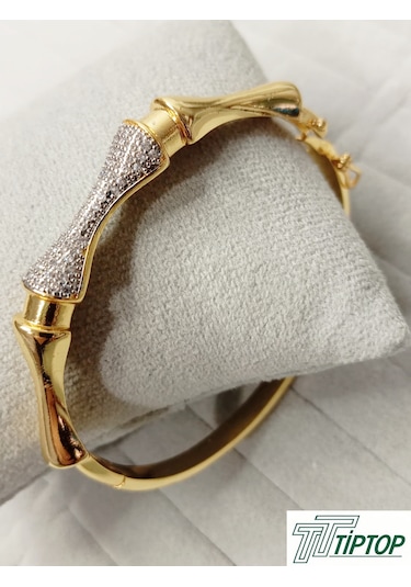 Zirkon Taşlı Gold Renk Kelepçe Bileklik Gold