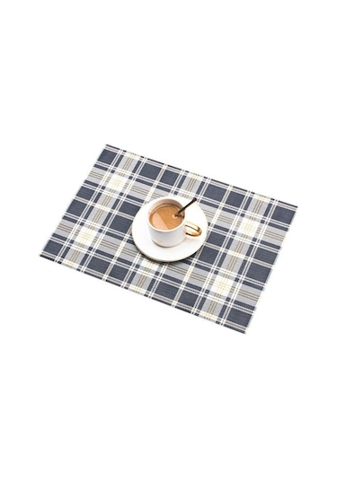 Mavi Pratik Kırmızı Ekose Placemat Restoran Yıkanabilir Pvc Dayanıklı Yemek Masası Örgü Paspaslar Çerçeve Teslin Disk Kase Coaster Kaymaz Ped 8pcs Mavi