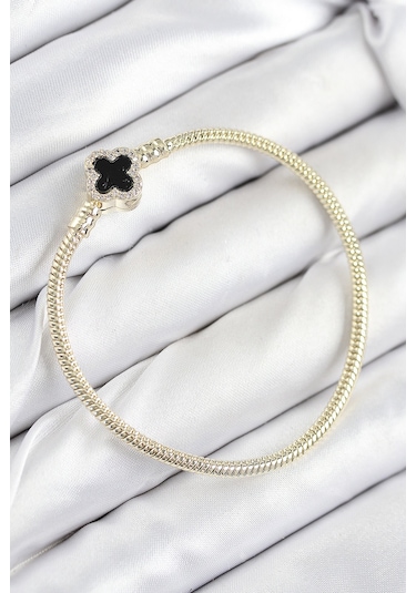 Pirinç Charm Zirkon Taşlı Yonca Model Gold Renk Kadın Bileklik 6421836