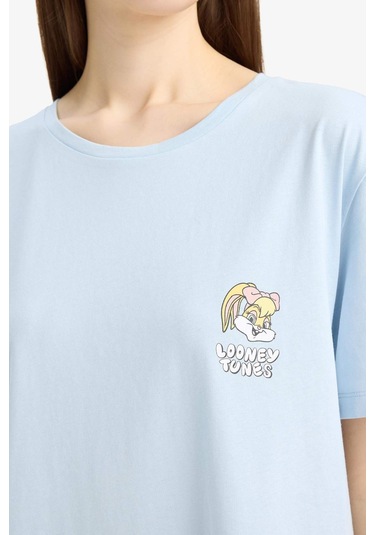 Defacto Looney Tunes Bisiklet Yaka Kısa Kollu Gecelik-fall İn Love E4317ax25smbe343 Mavi