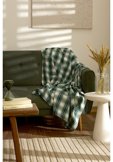 Karaca Home Flanel Throw Tv Battaniyesi Koyu Bej/yeşil Yeşil