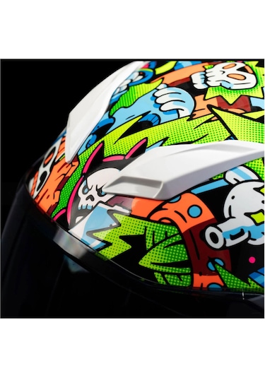 Icon Ultraflite Doodle 3 Mıps Kapalı Kask Beyaz Mavi Yeşil
