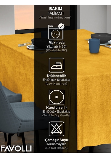 Kadife Dokulu Safran Renk Masa Örtüsü Safran