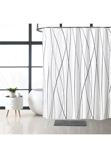 Çizgili Duş Perdesi - Ağır Kumaş, Makinede Yıkanabilir, Banyo İçin Basit Modern Gri Duş Perdeleri, 71x71 İnç Beyaz