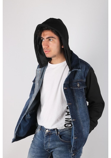 Vikings Jeans Erkek Kot Ceket Kot Mont Denim Koyu Mavi