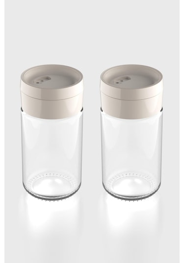 Renga Dorian 105 Ml Bej Kapaklı 2'li Cam Tuzluk Biberlik Seti 121006 Bej
