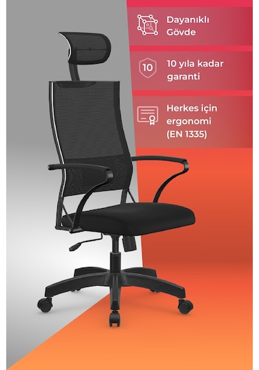 Ergolife Sit Air-180 Ofis Koltuğu Yükseklik Ayarlı, Fileli, Boyun Destekli, Bilgisayar Sandalyesi -574.61.40.222 Çok Renkli