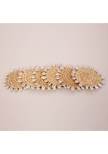 Shell Rafya Dekor Bardak Altlığı 6'lı Set 13cm Diğer