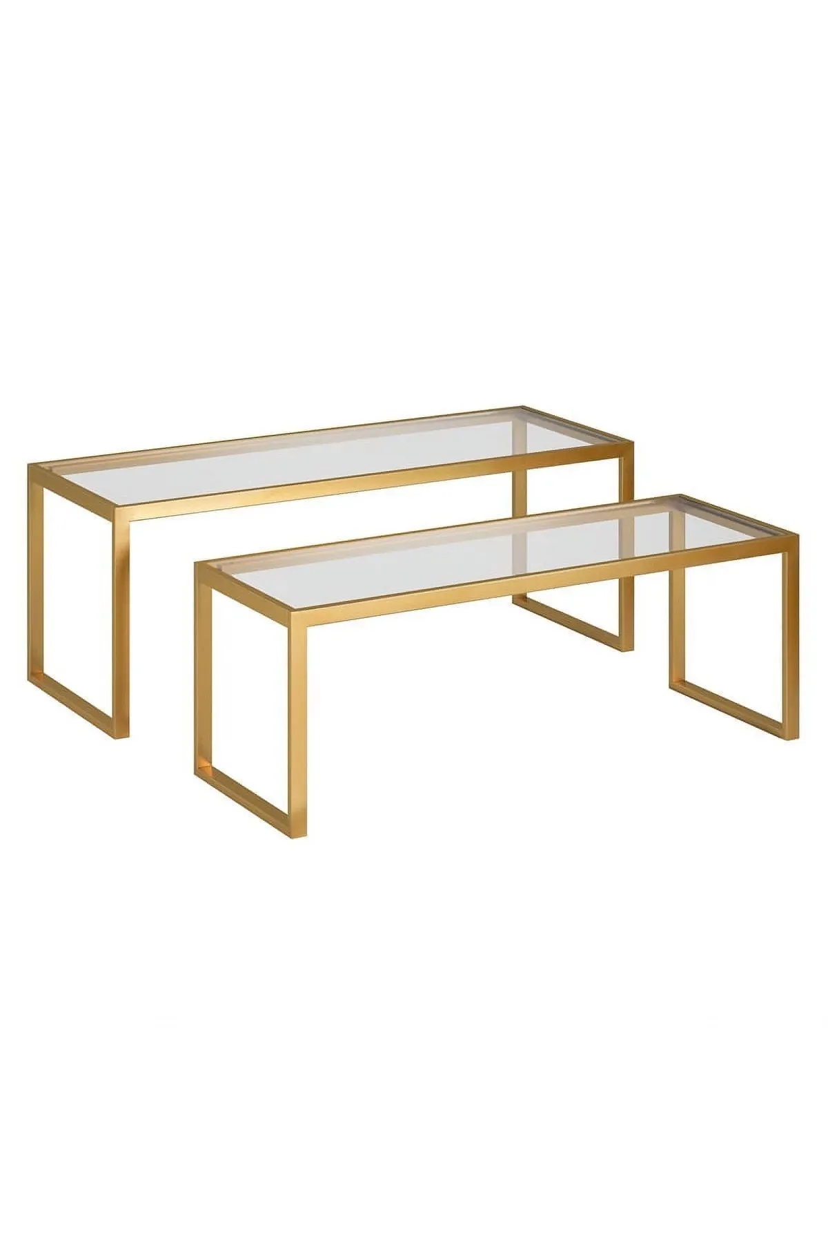 Modern 2 Li Metal Iskeletli Temper Camlı Zigon Orta Sehpa Gold-şeffaf