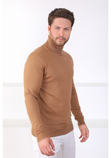 Ferraro Camel Balıkçı Yaka Pamuk Kazak Camel