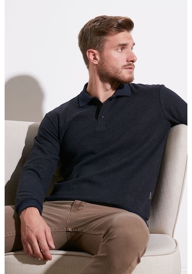 Buratti Pamuklu Regular Fit Düğmeli Polo Yaka Erkek Kazak 456211 Lacivert