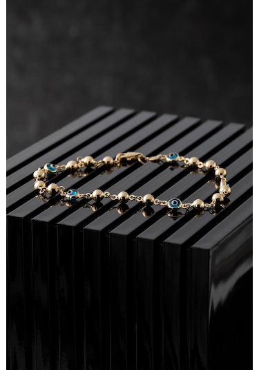 14 Ayar Altın Nazar Boncuklu Dorikalı Kadın Bileklik Sarı Altın