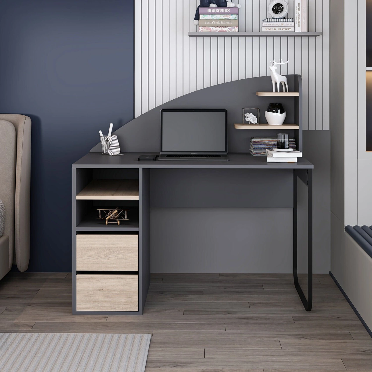 Mirel Çalışma Masası - Antrasit/derin Sepet Çok Renkli