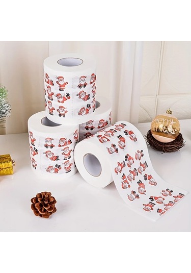 Awesomestore 5 Rulo Noel Temalı Yumuşak Kağıt Havlu, Noel Baba Ve Ren Geyiği Desenli, Parti Malzemeleri