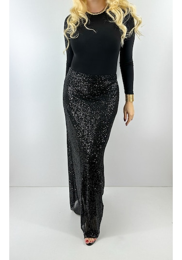 Modaonna Siyah Maxi Payet Etek Siyah