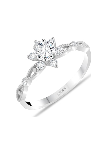 Keops Pırlanta D Renk 0.55 Karat Pırlanta Lotus Çiçeği Tektaş Beyaz Altın