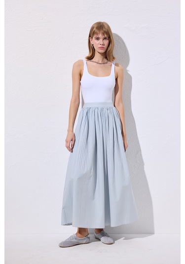 Piliseli Geniş Etek Mavi Mavi