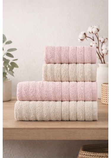 Violeta Model 4'lü Banyo Havlu Seti Pudra-bej