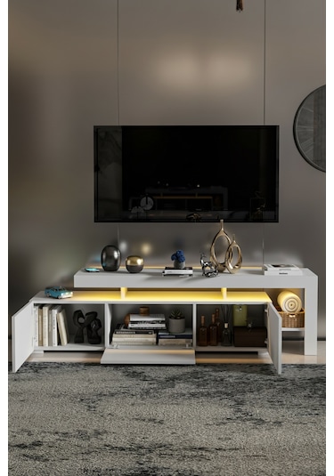 Luma Led Işıklı Tv Ünitesi Beyaz