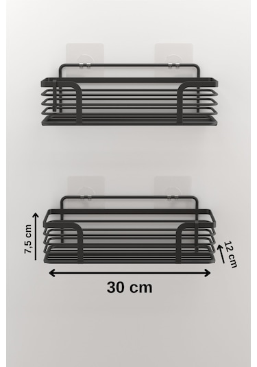 Teknotel ST284H Yapışkanlı Kancalı Banyo Rafı Mat Siyah 2'li Siyah