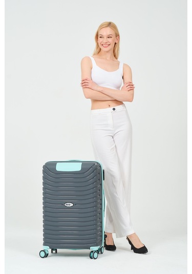 Keo-plus Gri-turkuaz Orta Boy Silikon Kırılmaz Pp Valiz Siyah