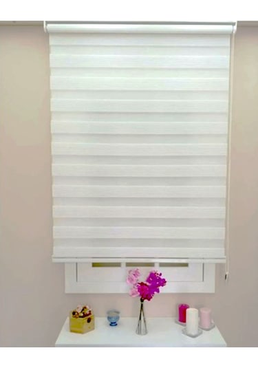 Beyaz Dar Plise Zebra Stor Perde Altı Düz