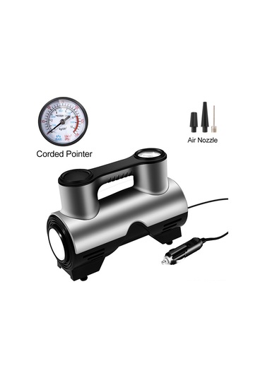 Wezone Oto Lastik Pompa, 12v Kablolu İşaretçi Tipi, Led Işıklı, Otomatik Doldurma, 3 Fişli, Gri-siyah St-211