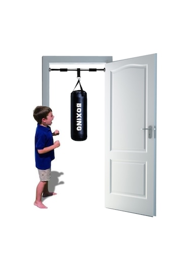 Siyah Çocuk Boks Kum Torbası + Barfiks Asma Demiri 53 x 20 CM Siyah