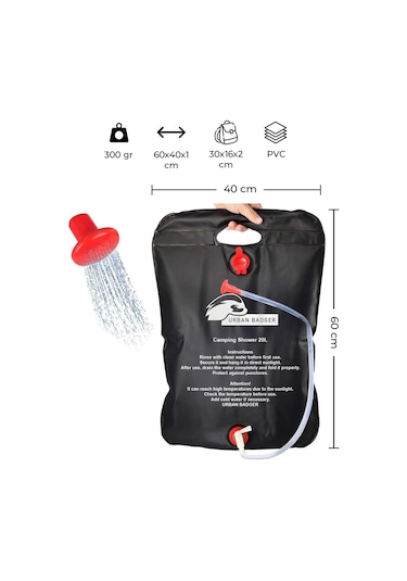 Urban Badger Katlanabilir 20 Litre Kamp Duşu Başlık Ve Hortum İle Beraber Siyah