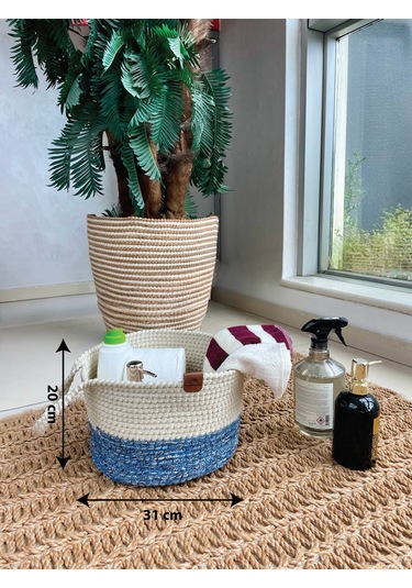 Kulplu Düzenleyici Sepet Leke Tutmaz Mavi-beyaz 31x20 Cm Beyaz - Mavi