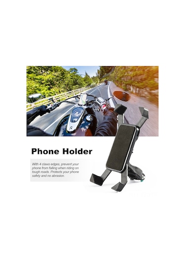 Yuntech01 Bisiklet Telefon Tutucu 4 Pençe 360 Derece Döner Abs Dayanıklı Motosiklet Elektrikli Araçlar İçin Evrensel Telefon Sabitleyici Siyah