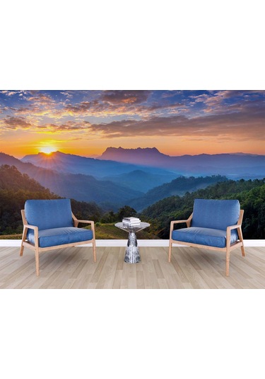 Gündoğumu Dağ Manzaralı Duvar Kağıdı Baskı