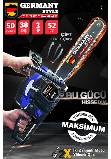 Germany Style Alman Turbo MS-650 52 CC Benzinli Hızar Ağaç Kesme Moturu Zincirli Testere