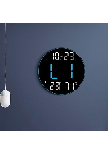 Mavi 12 İnç Duvar Saati Renkli Ortam Işığı Dijital Saat Uzaktan Kumanda Büyük Ekran Oturma Odası Çift Alarm Led Çalar Saat Mavi