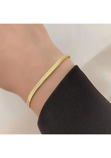 Çelik Bileklik İtalyan Ezme Model 0.3 Mm Genişlik 17 Cm Uzunluk Altın Sarısı Gold Gold